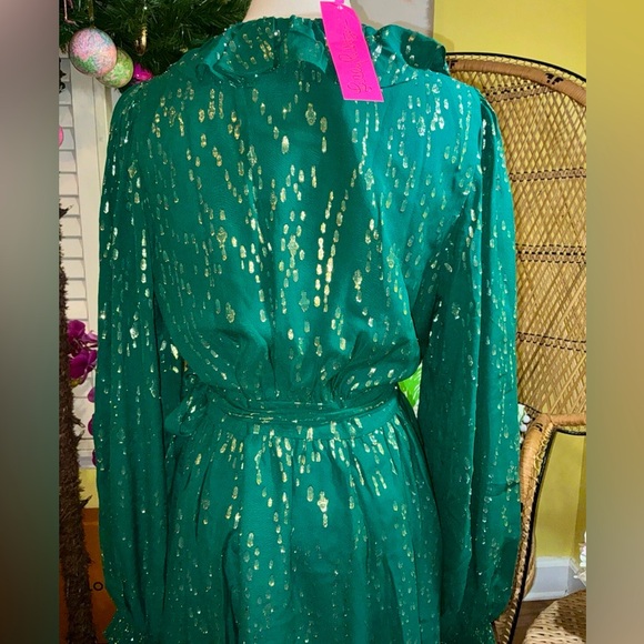 Lilly Pulitzer NWT Birdy Silk Wrap Dress Evergreen Fish Clip $328 Size 10,12 - Picture 9 of 10